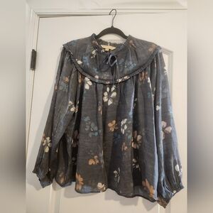 Floral Ruffle Neck Women's Top